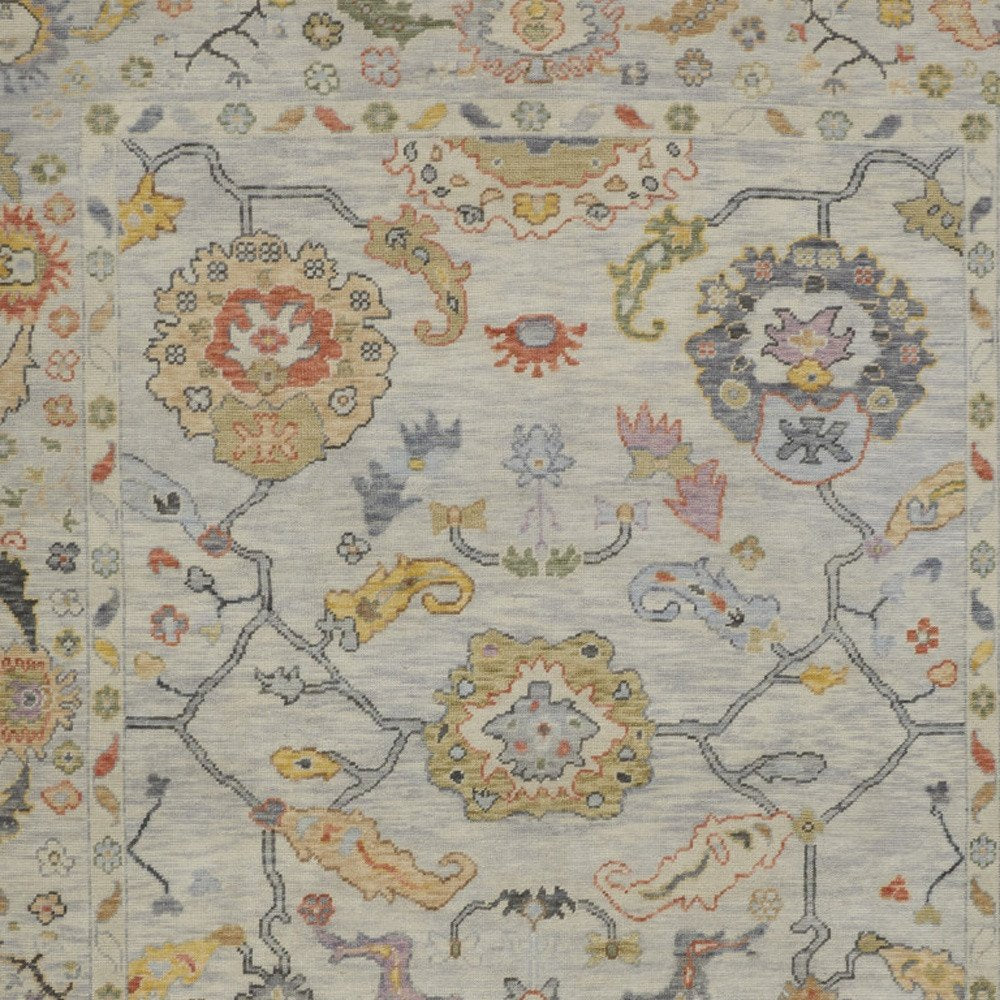 6' X 9' Gray Red and Yellow Wool Oriental Hand Knotted Area Rug With Fringe