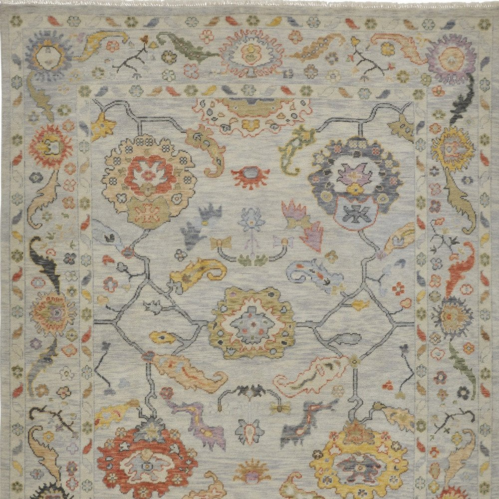 6' X 9' Gray Red and Yellow Wool Oriental Hand Knotted Area Rug With Fringe