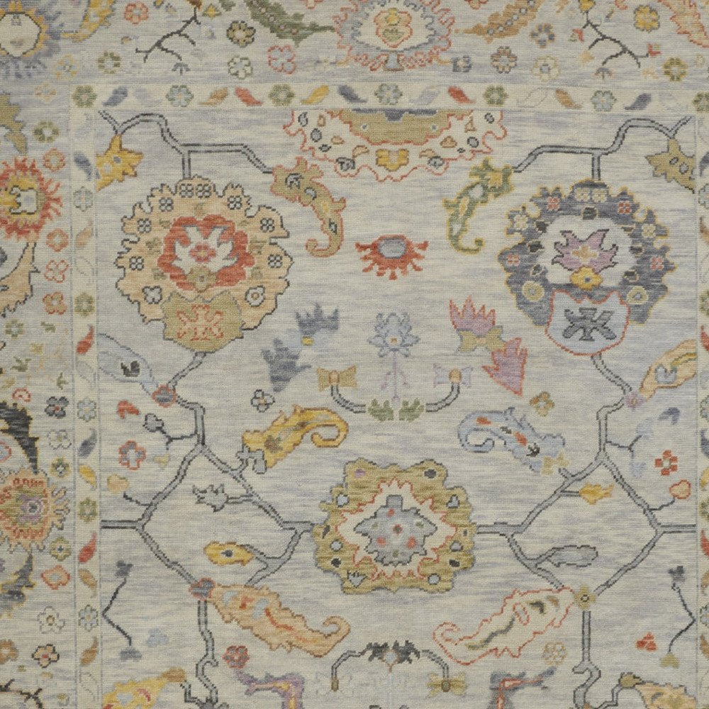 6' X 9' Gray Red and Yellow Wool Oriental Hand Knotted Area Rug With Fringe