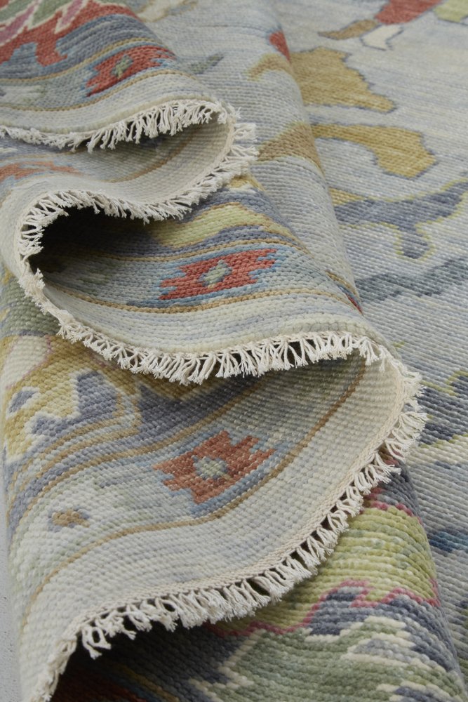 6' X 9' Gray Blue and Gold Wool Oriental Hand Knotted Area Rug With Fringe