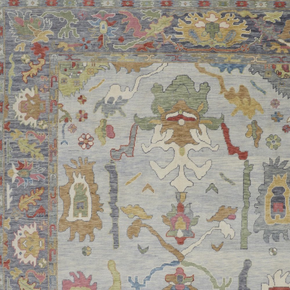 6' X 9' Gray Blue and Gold Wool Oriental Hand Knotted Area Rug With Fringe