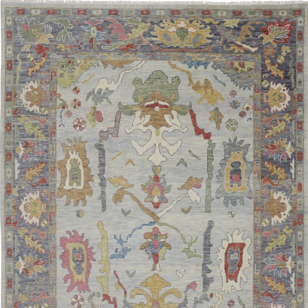 6' X 9' Gray Blue and Gold Wool Oriental Hand Knotted Area Rug With Fringe