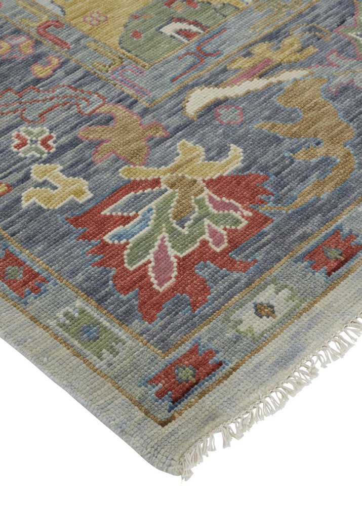 6' X 9' Gray Blue and Gold Wool Oriental Hand Knotted Area Rug With Fringe