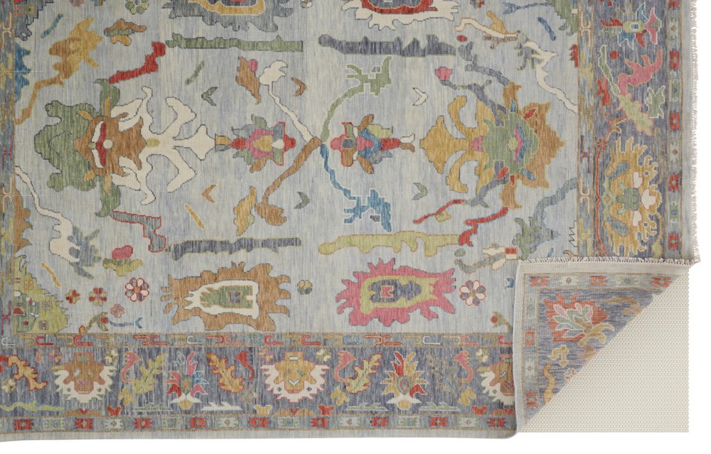 6' X 9' Gray Blue and Gold Wool Oriental Hand Knotted Area Rug With Fringe