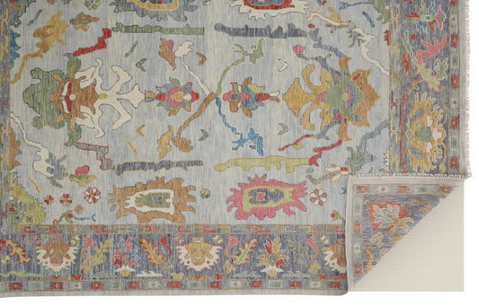 6' X 9' Gray Blue and Gold Wool Oriental Hand Knotted Area Rug With Fringe