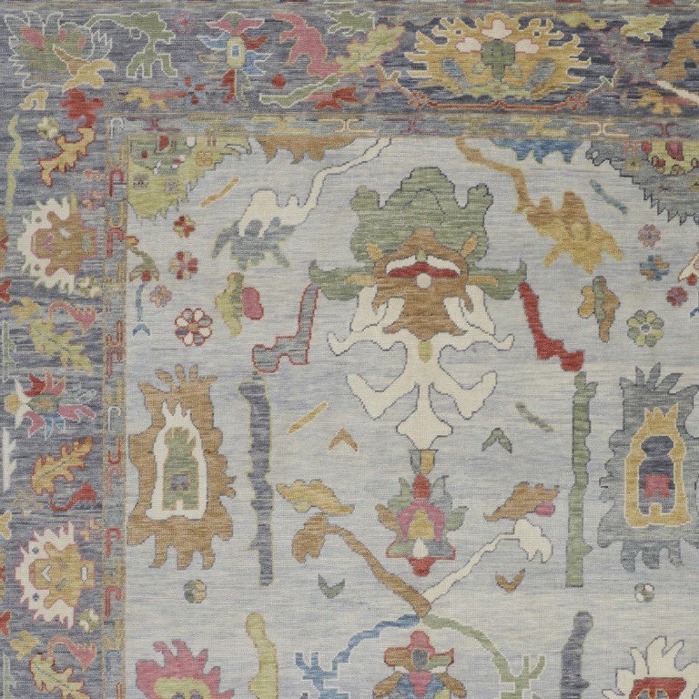 6' X 9' Gray Blue and Gold Wool Oriental Hand Knotted Area Rug With Fringe