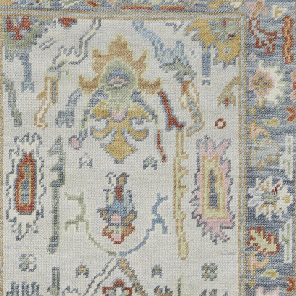 6' X 9' Gray Blue and Gold Wool Oriental Hand Knotted Area Rug With Fringe