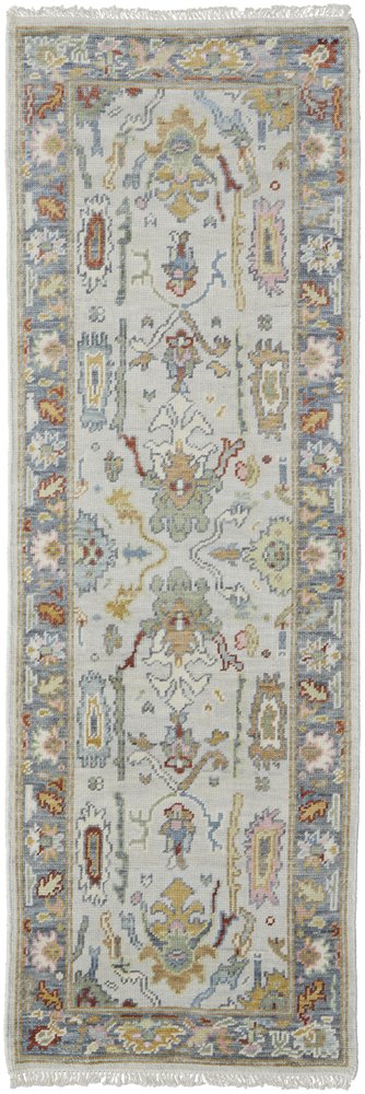6' X 9' Gray Blue and Gold Wool Oriental Hand Knotted Area Rug With Fringe