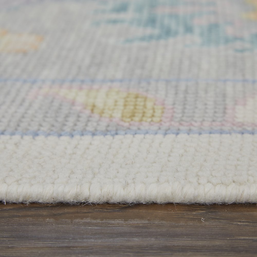 4' X 6' Gray Ivory and Orange Wool Floral Hand Knotted Area Rug With Fringe