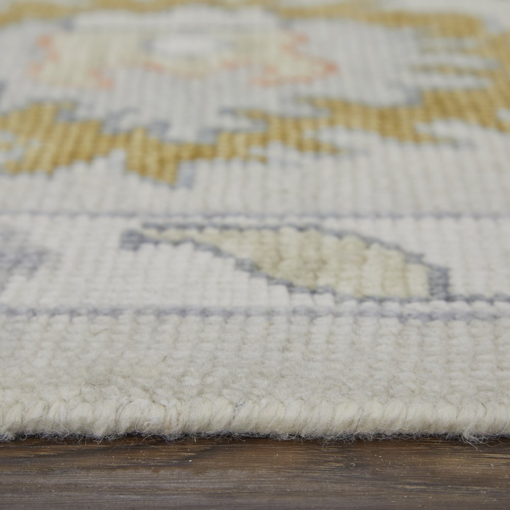 8' X 10' Gray Ivory and Gold Wool Floral Hand Knotted Area Rug With Fringe