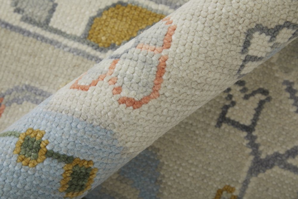 8' X 10' Gray Ivory and Gold Wool Floral Hand Knotted Area Rug With Fringe