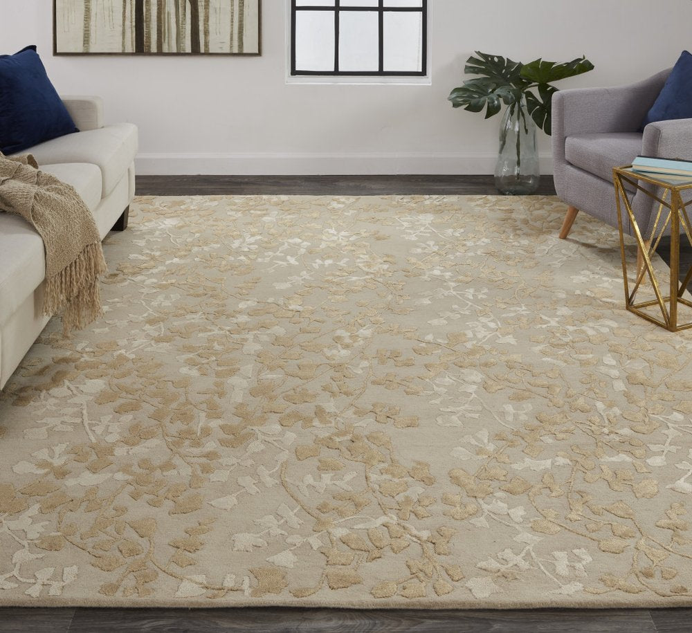 5' X 8' Taupe and Brown Floral Hand Tufted Area Rug
