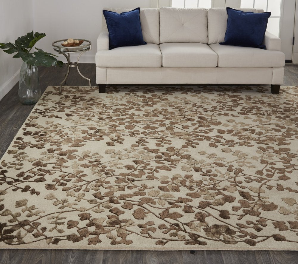 5' X 8' Taupe and Brown Floral Hand Tufted Area Rug