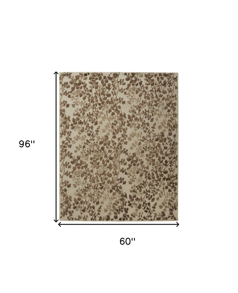5' X 8' Taupe and Brown Floral Hand Tufted Area Rug