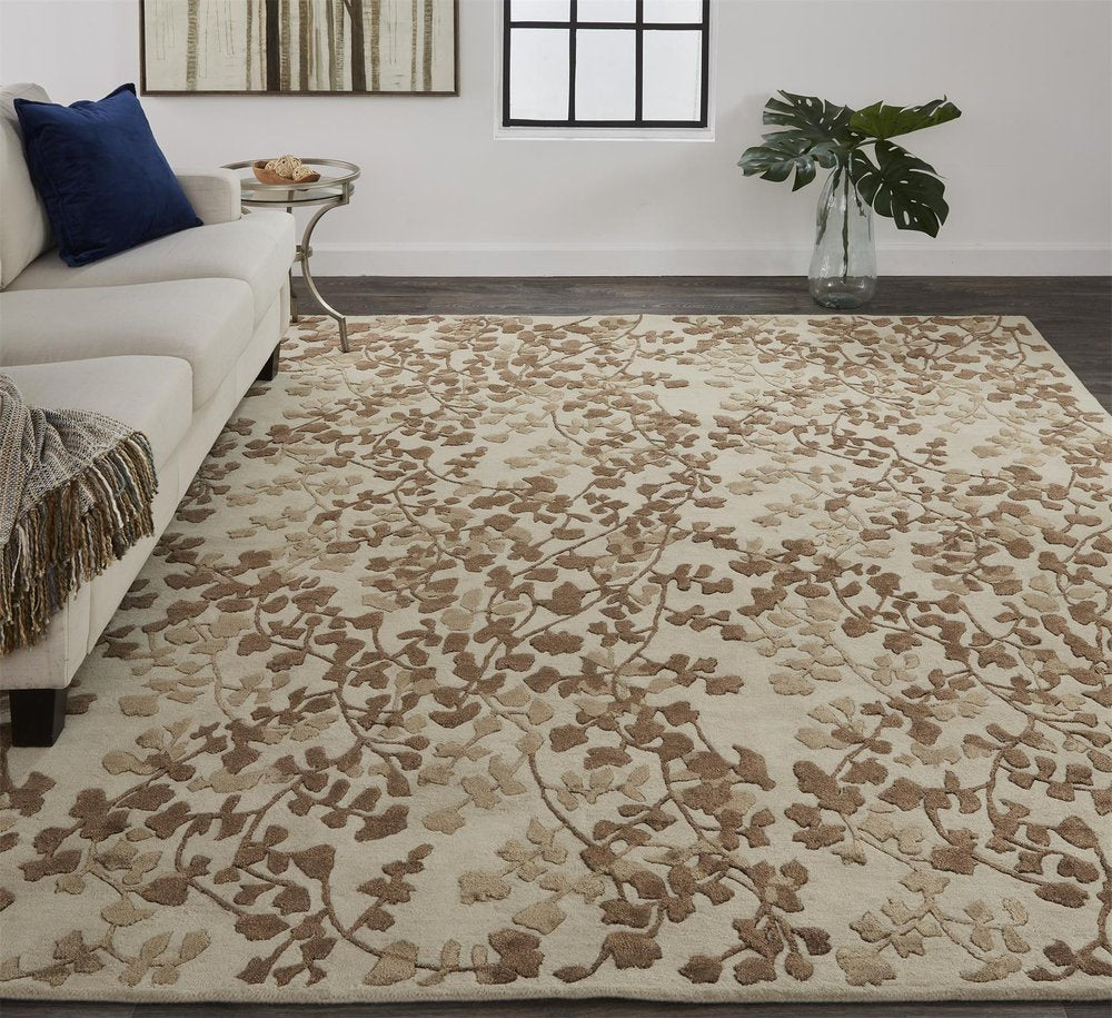 5' X 8' Taupe and Brown Floral Hand Tufted Area Rug
