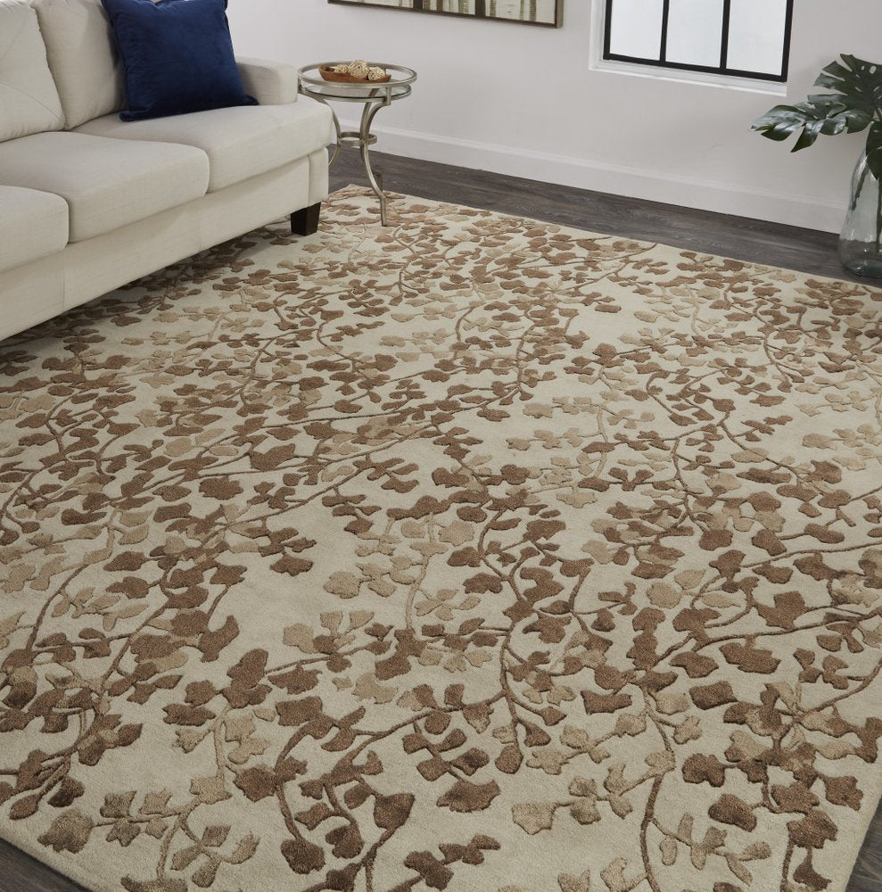 5' X 8' Taupe and Brown Floral Hand Tufted Area Rug