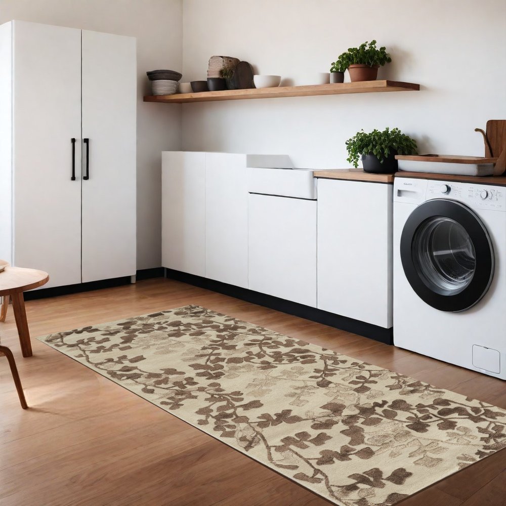 5' X 8' Taupe and Brown Floral Hand Tufted Area Rug