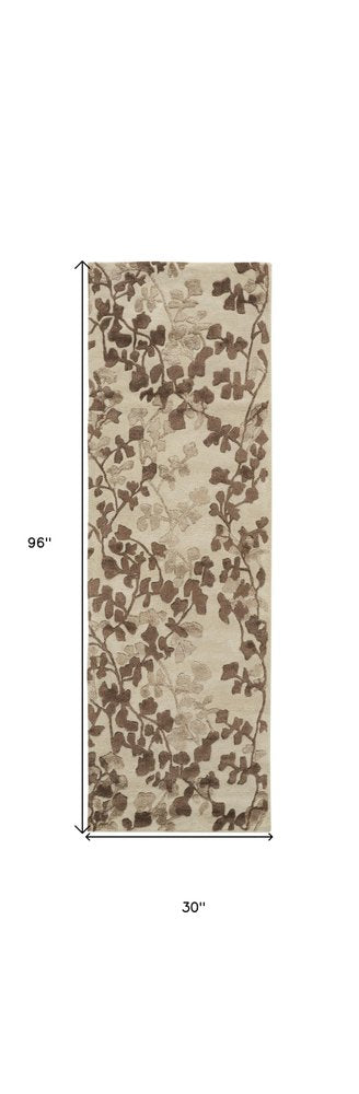 5' X 8' Taupe and Brown Floral Hand Tufted Area Rug