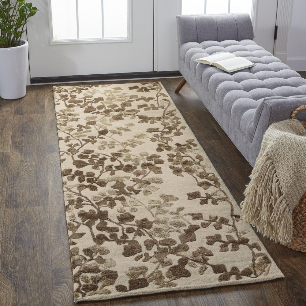 5' X 8' Taupe and Brown Floral Hand Tufted Area Rug