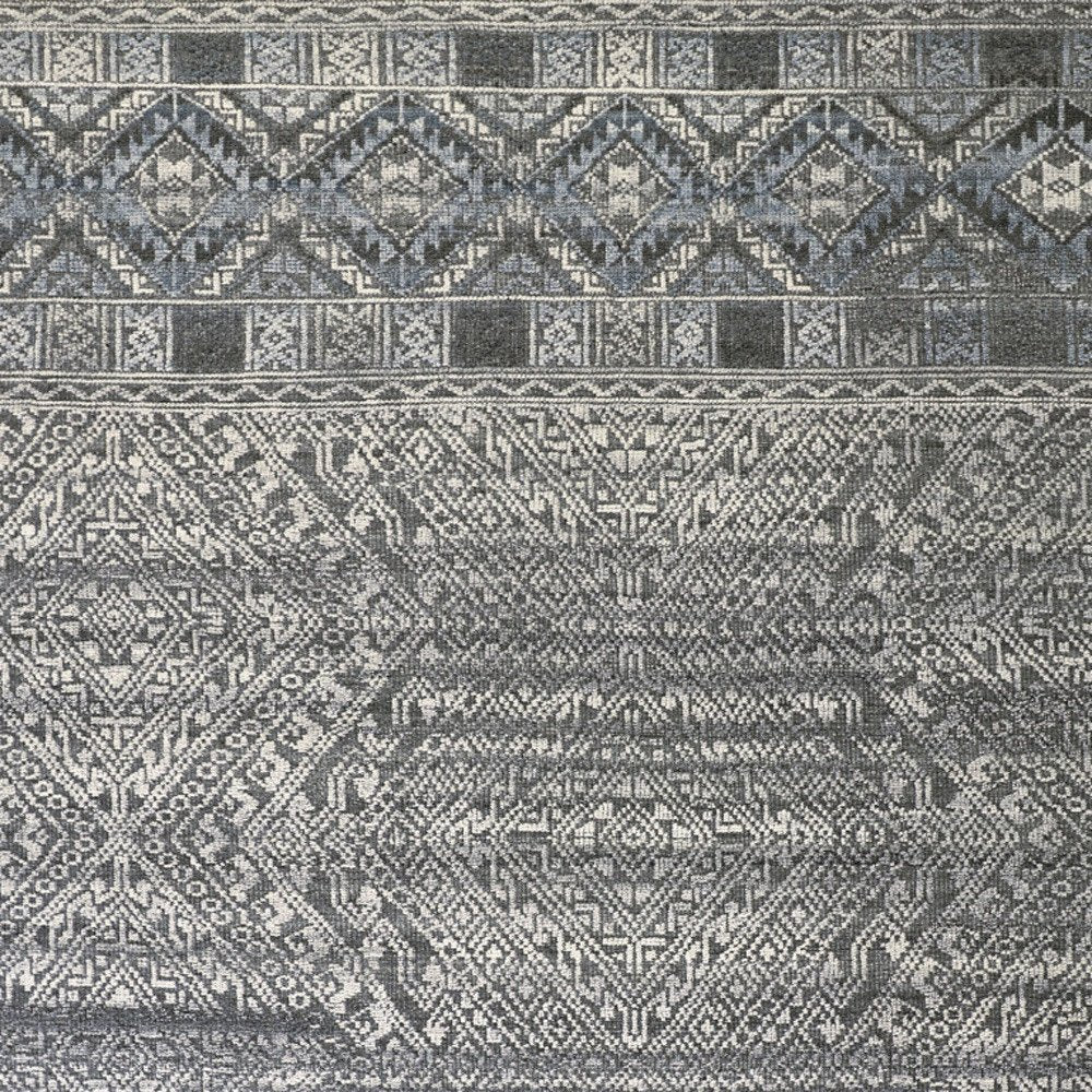 6' X 9' Gray And Ivory Geometric Hand Knotted Area Rug