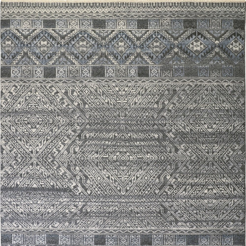 6' X 9' Gray And Ivory Geometric Hand Knotted Area Rug