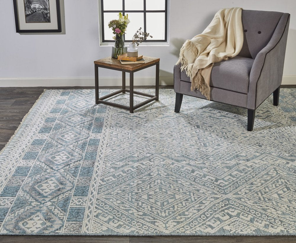 6' X 9' Gray And Ivory Geometric Hand Knotted Area Rug