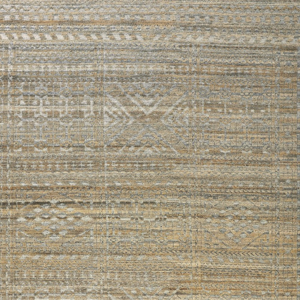 4' X 6' Gold and Tan Geometric Hand Knotted Worn Faded Area Rug