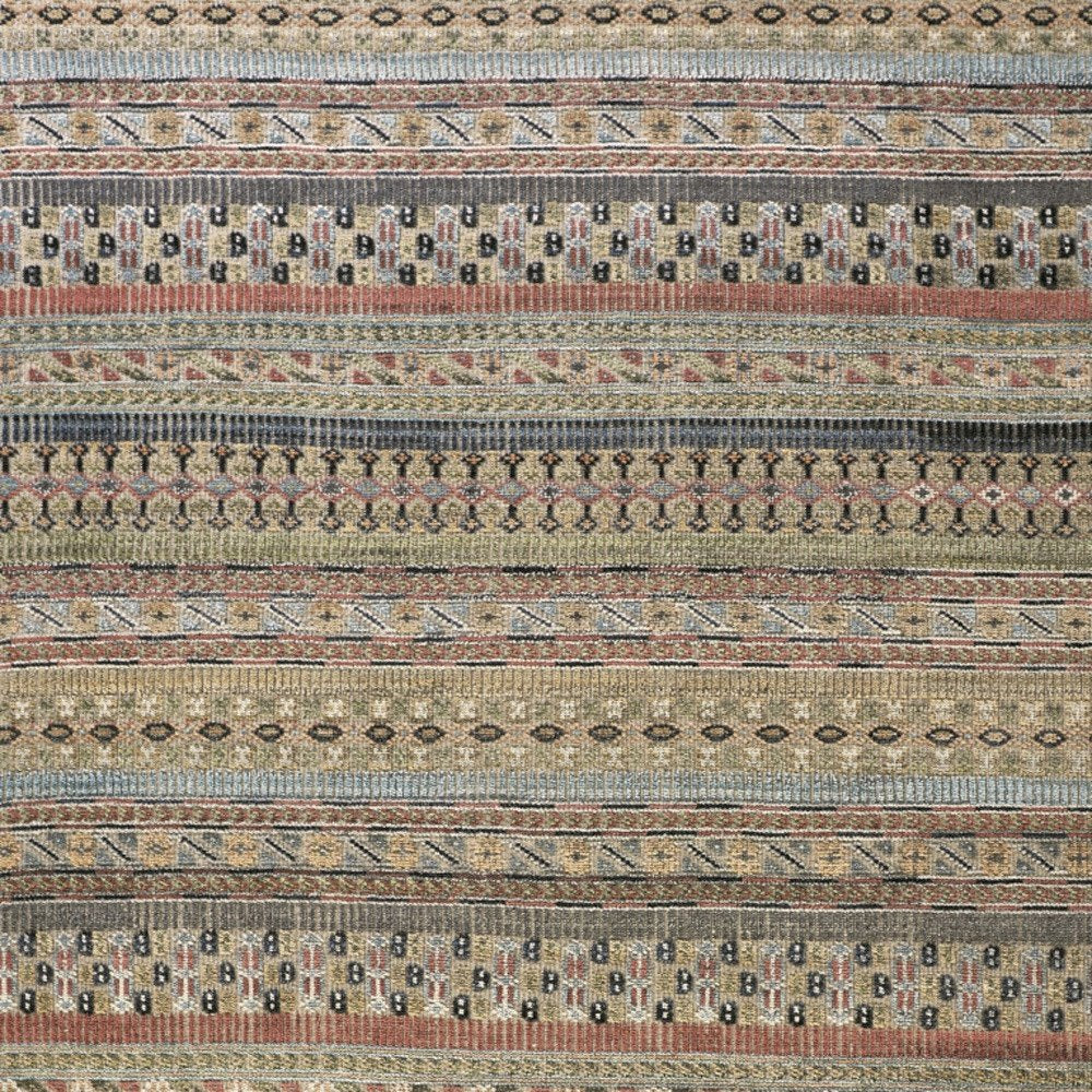 8' X 12' Tan Blue and Orange Striped Hand Knotted Area Rug