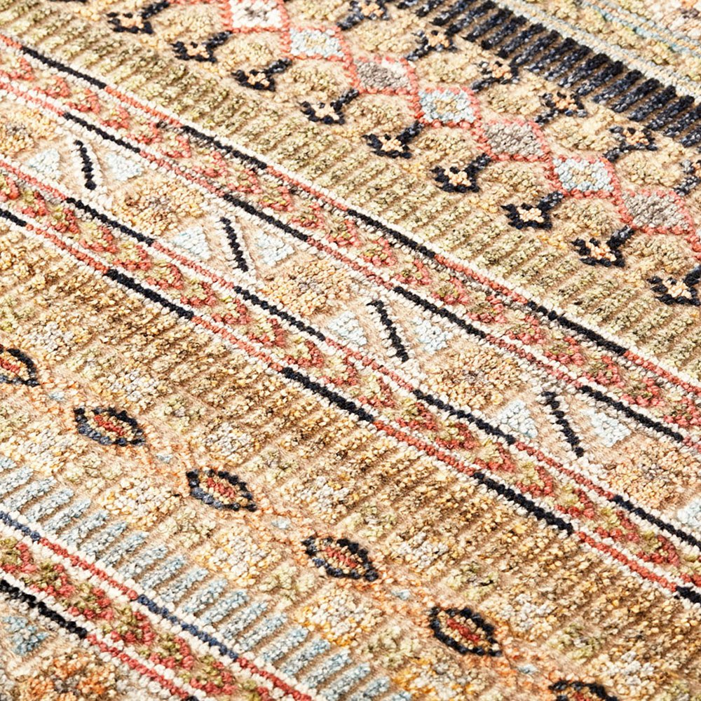 8' X 12' Tan Blue and Orange Striped Hand Knotted Area Rug