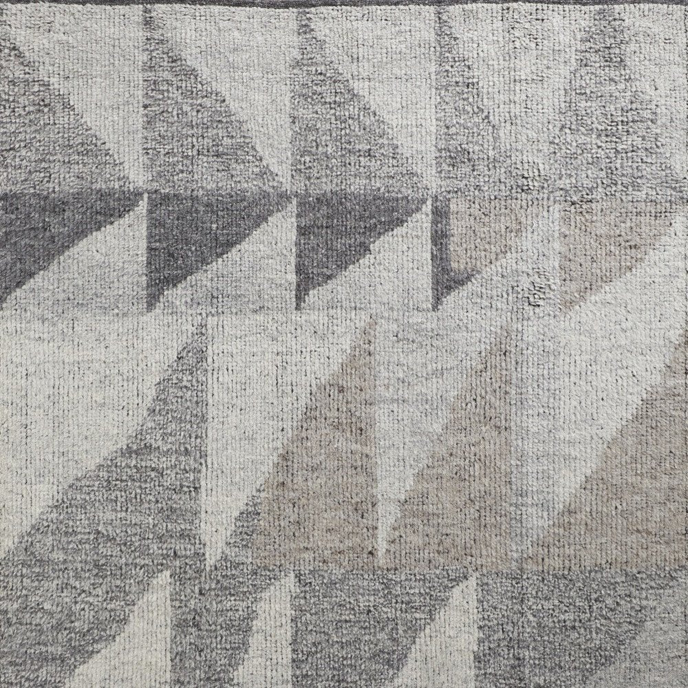 4' X 6' Gray and Ivory Wool Geometric Hand Knotted Area Rug