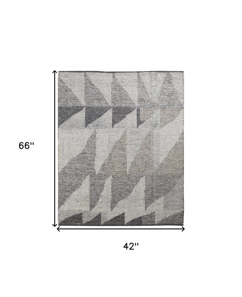 4' X 6' Gray and Ivory Wool Geometric Hand Knotted Area Rug