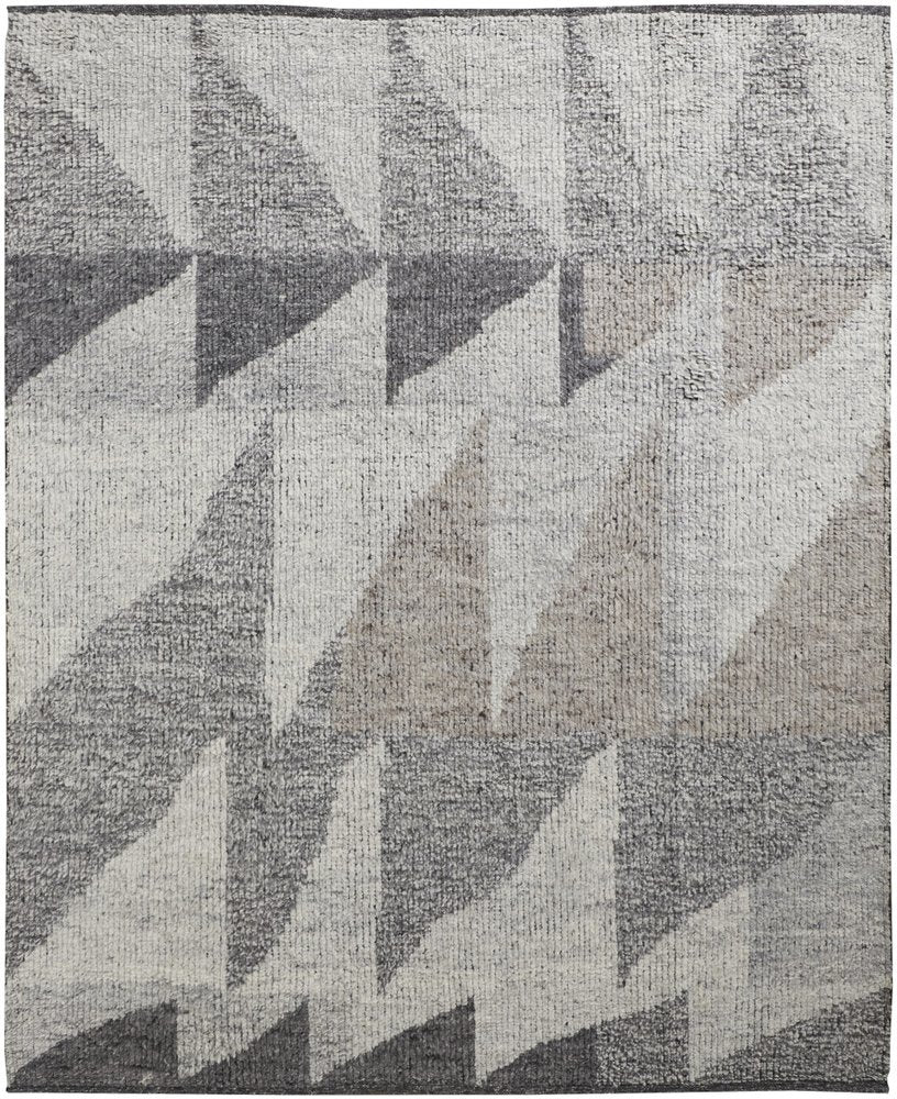 4' X 6' Gray and Ivory Wool Geometric Hand Knotted Area Rug
