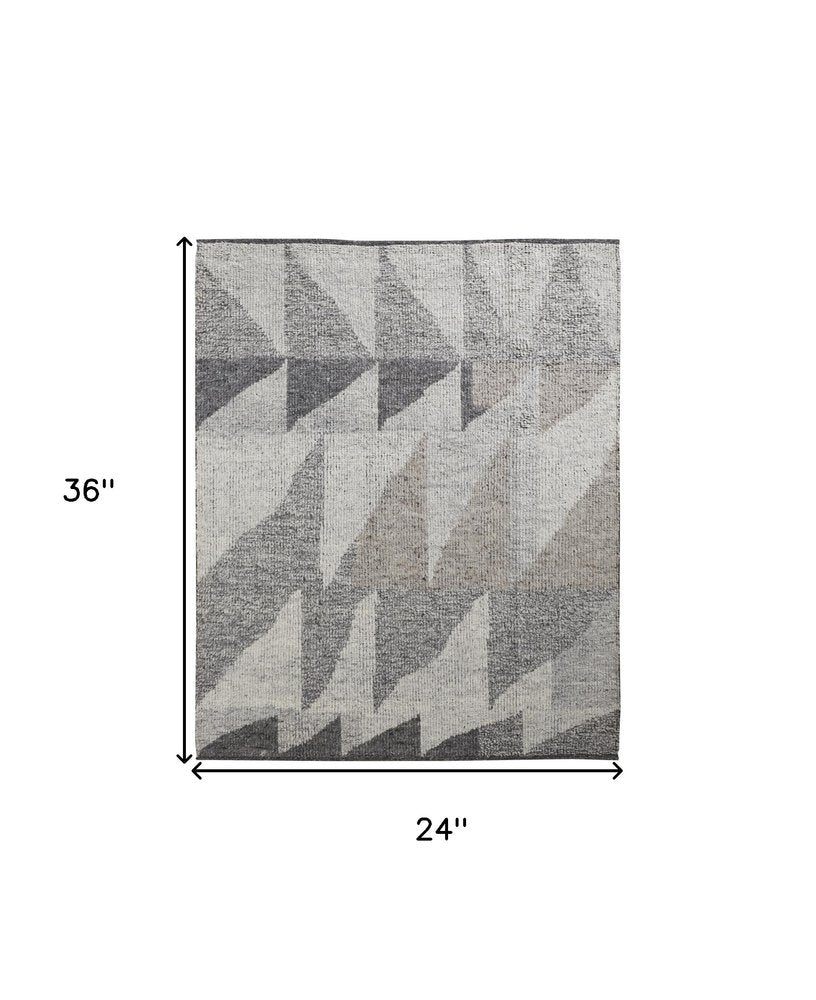 4' X 6' Gray and Ivory Wool Geometric Hand Knotted Area Rug