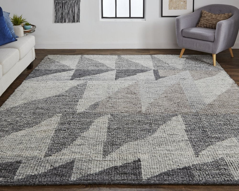 4' X 6' Gray and Ivory Wool Geometric Hand Knotted Area Rug