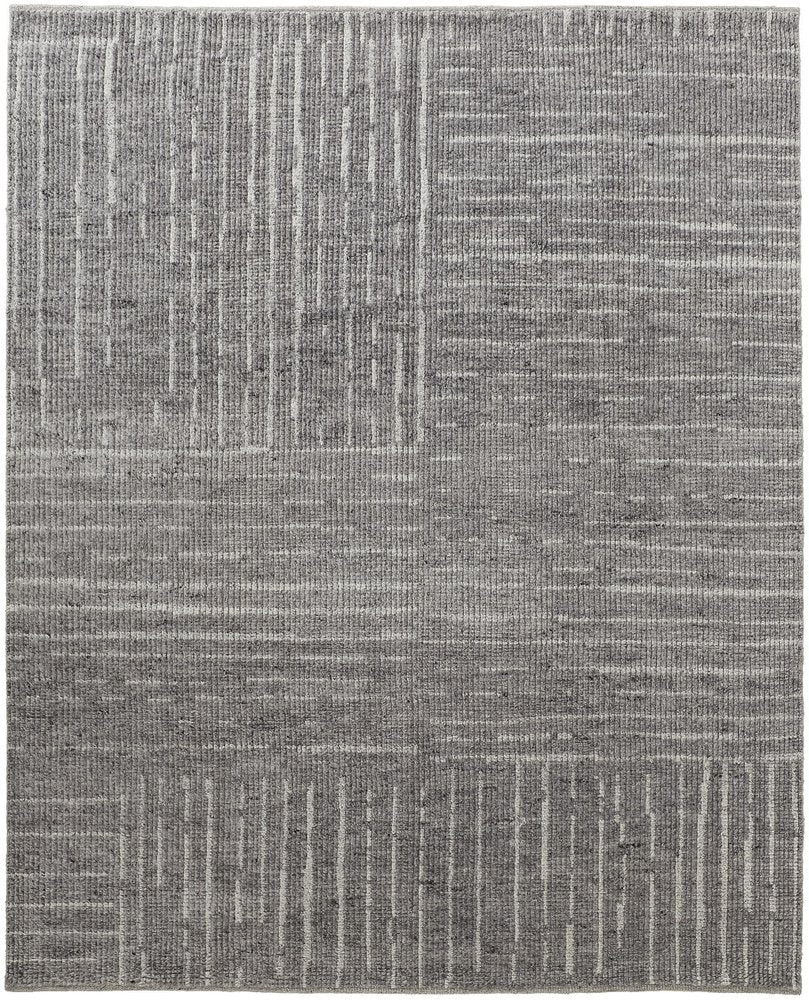 4' X 6' Gray and Ivory Wool Checkered Hand Knotted Worn Faded Area Rug