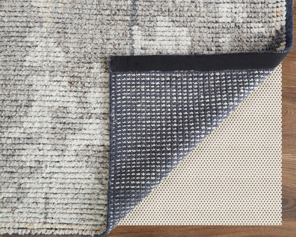 4' X 6' Gray and Silver Wool Abstract Hand Knotted Worn Faded Area Rug