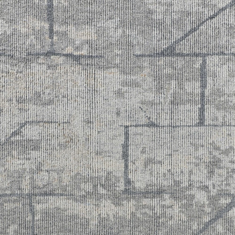 4' X 6' Gray and Silver Wool Abstract Hand Knotted Worn Faded Area Rug
