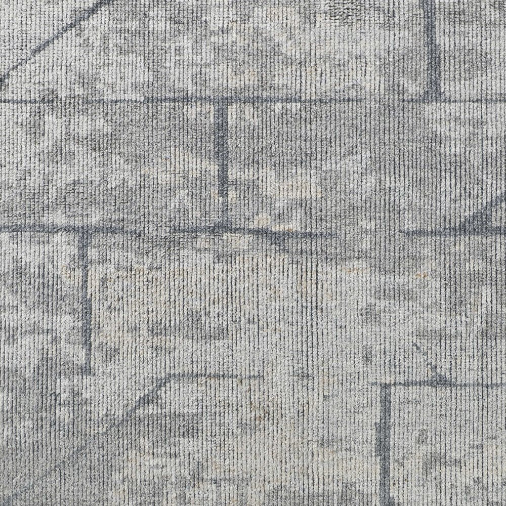 4' X 6' Gray and Silver Wool Abstract Hand Knotted Worn Faded Area Rug