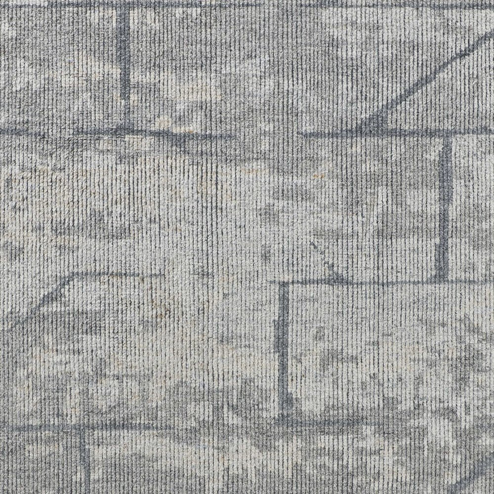 4' X 6' Gray and Silver Wool Abstract Hand Knotted Worn Faded Area Rug