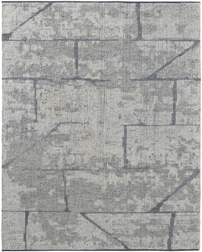4' X 6' Gray and Silver Wool Abstract Hand Knotted Worn Faded Area Rug