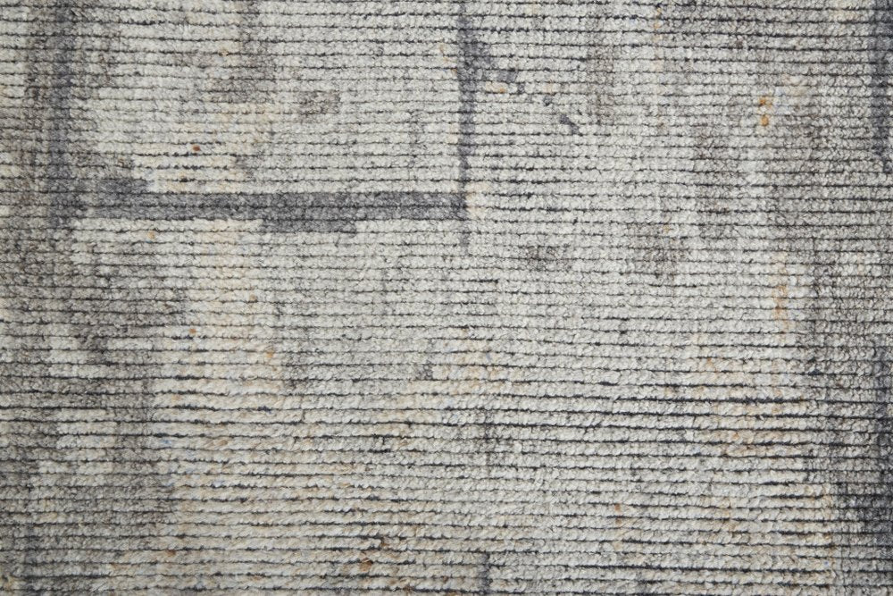 4' X 6' Gray and Silver Wool Abstract Hand Knotted Worn Faded Area Rug