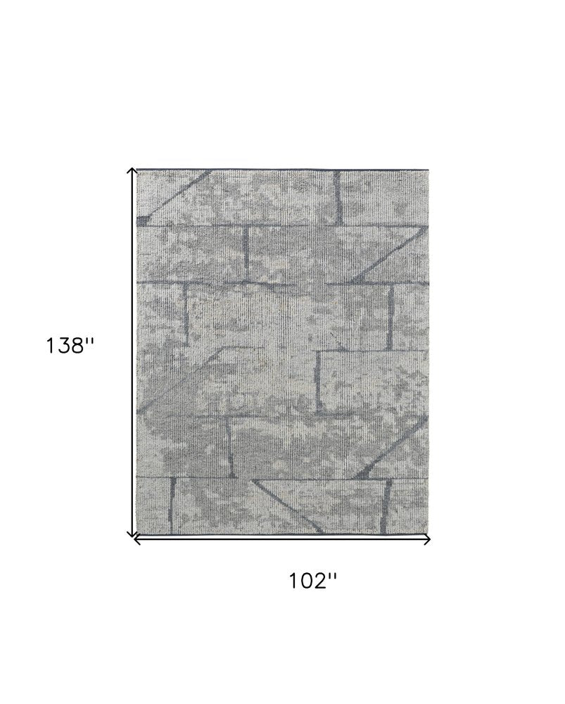 4' X 6' Gray and Silver Wool Abstract Hand Knotted Worn Faded Area Rug