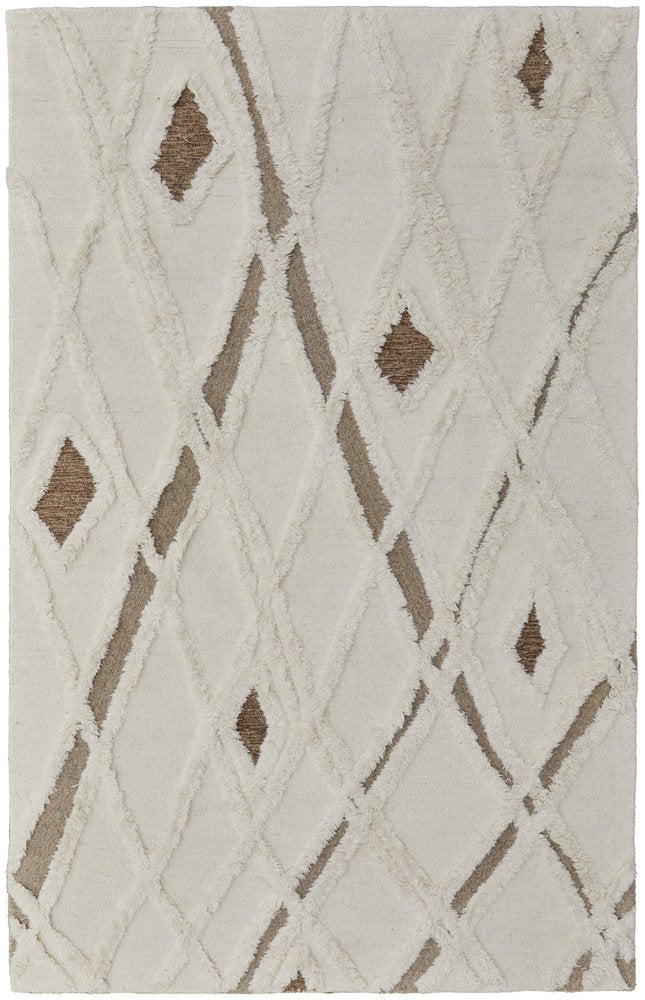 4' X 6' Ivory Taupe and Brown Wool Geometric Hand Tufted Area Rug