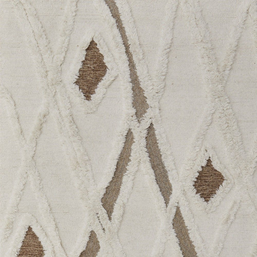 4' X 6' Ivory Taupe and Brown Wool Geometric Hand Tufted Area Rug