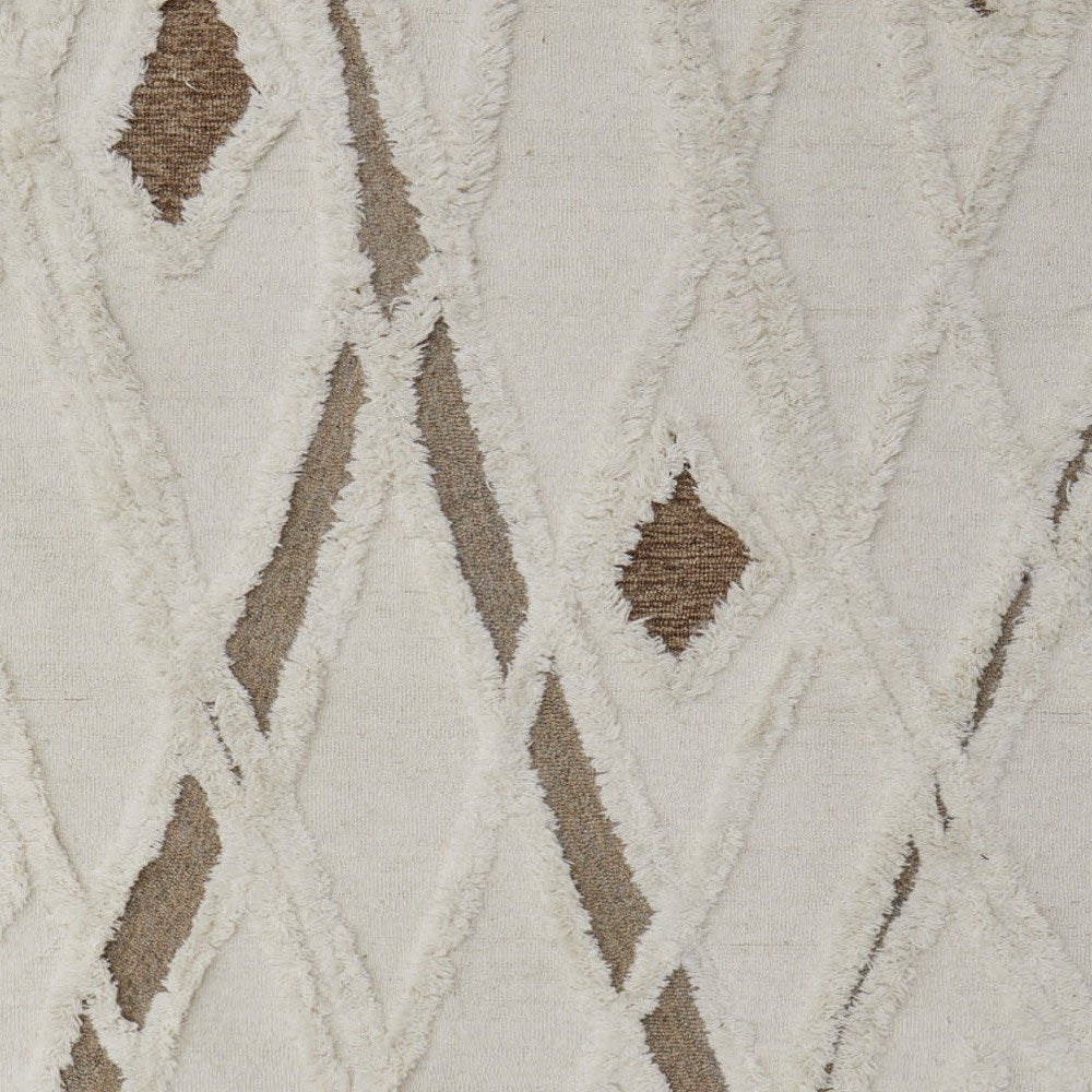 4' X 6' Ivory Taupe and Brown Wool Geometric Hand Tufted Area Rug