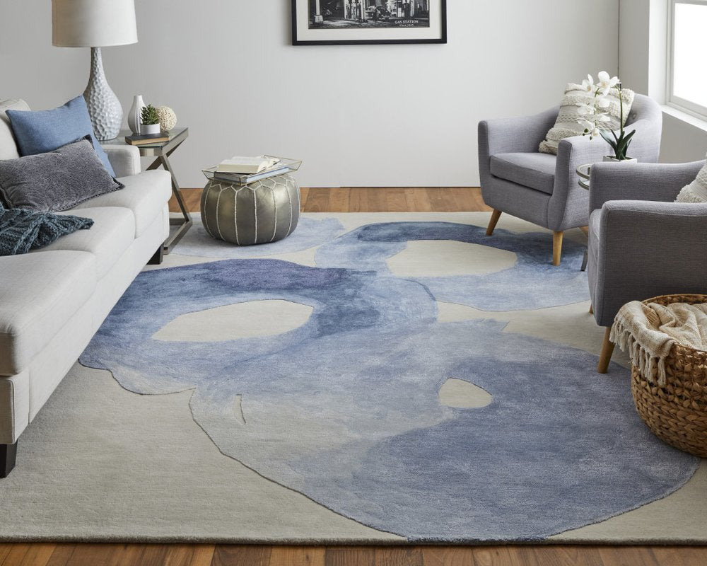 4' X 6' Blue and Ivory Abstract Hand Tufted Area Rug