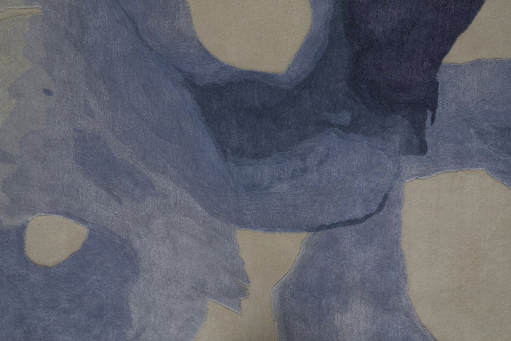 4' X 6' Blue and Ivory Abstract Hand Tufted Area Rug