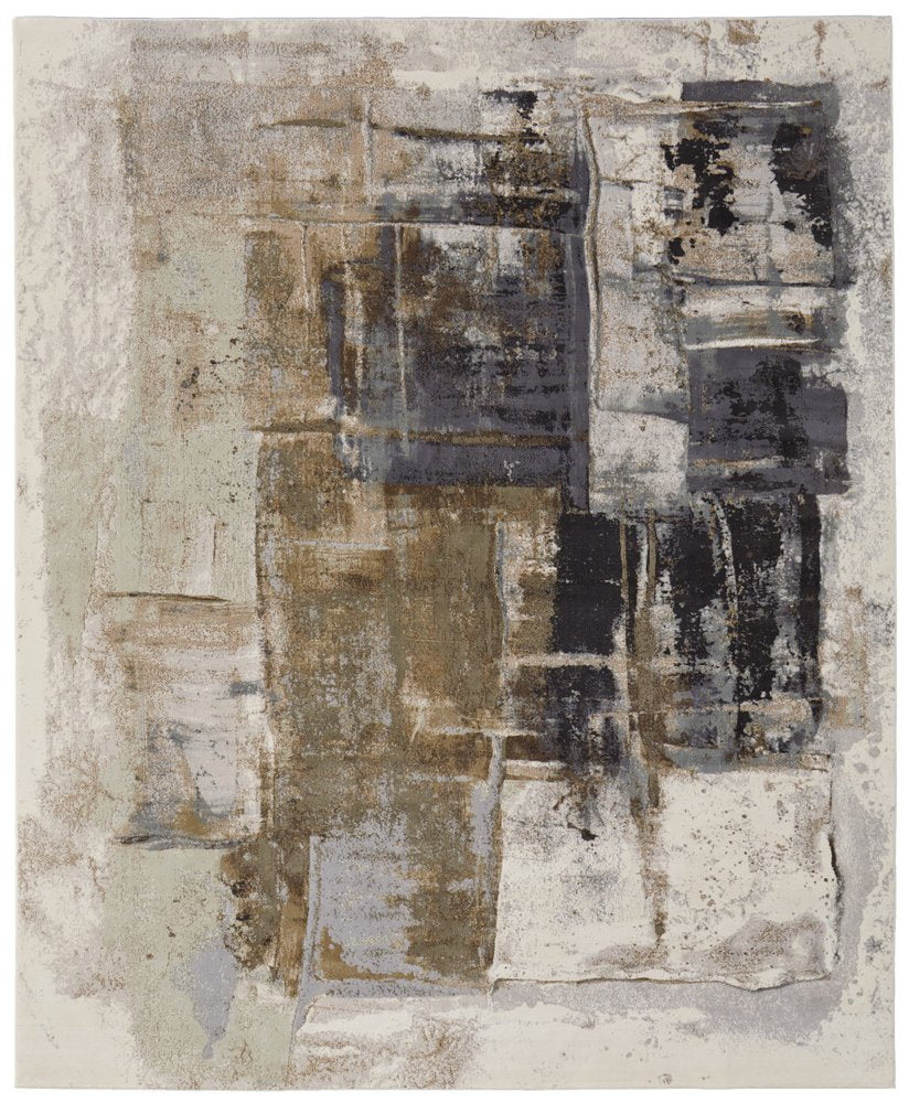 10' X 13' Gray Black and Brown Abstract Power Loom Area Rug