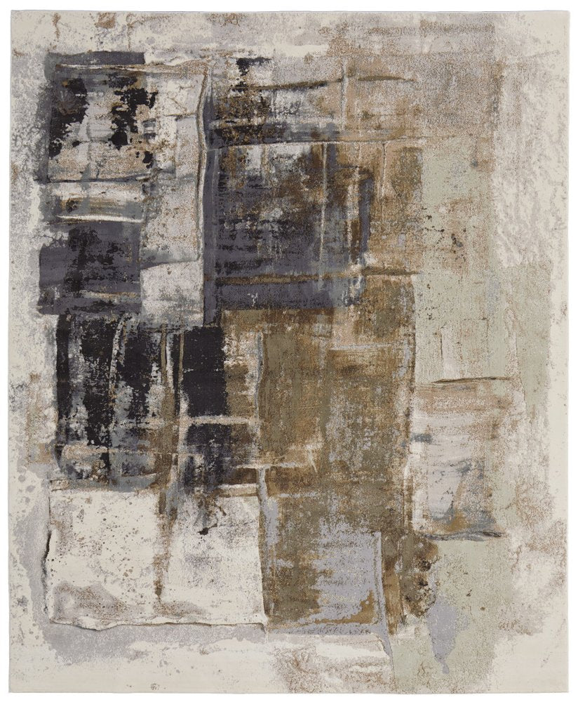 10' X 13' Gray Black and Brown Abstract Power Loom Area Rug