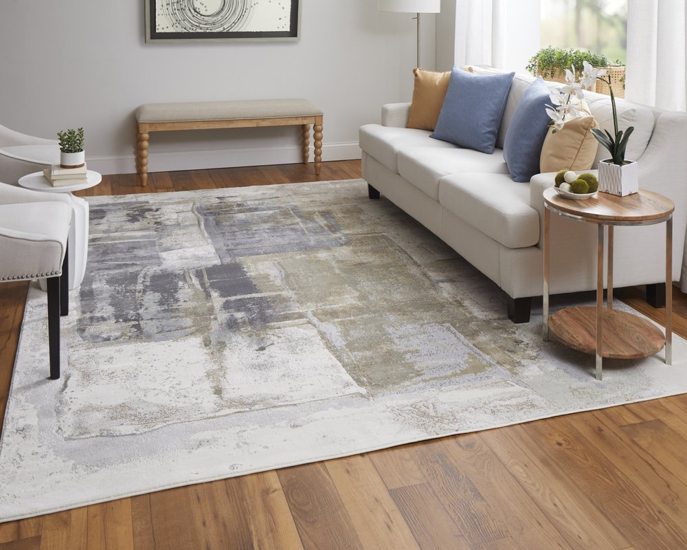10' X 13' Gray Black and Brown Abstract Power Loom Area Rug
